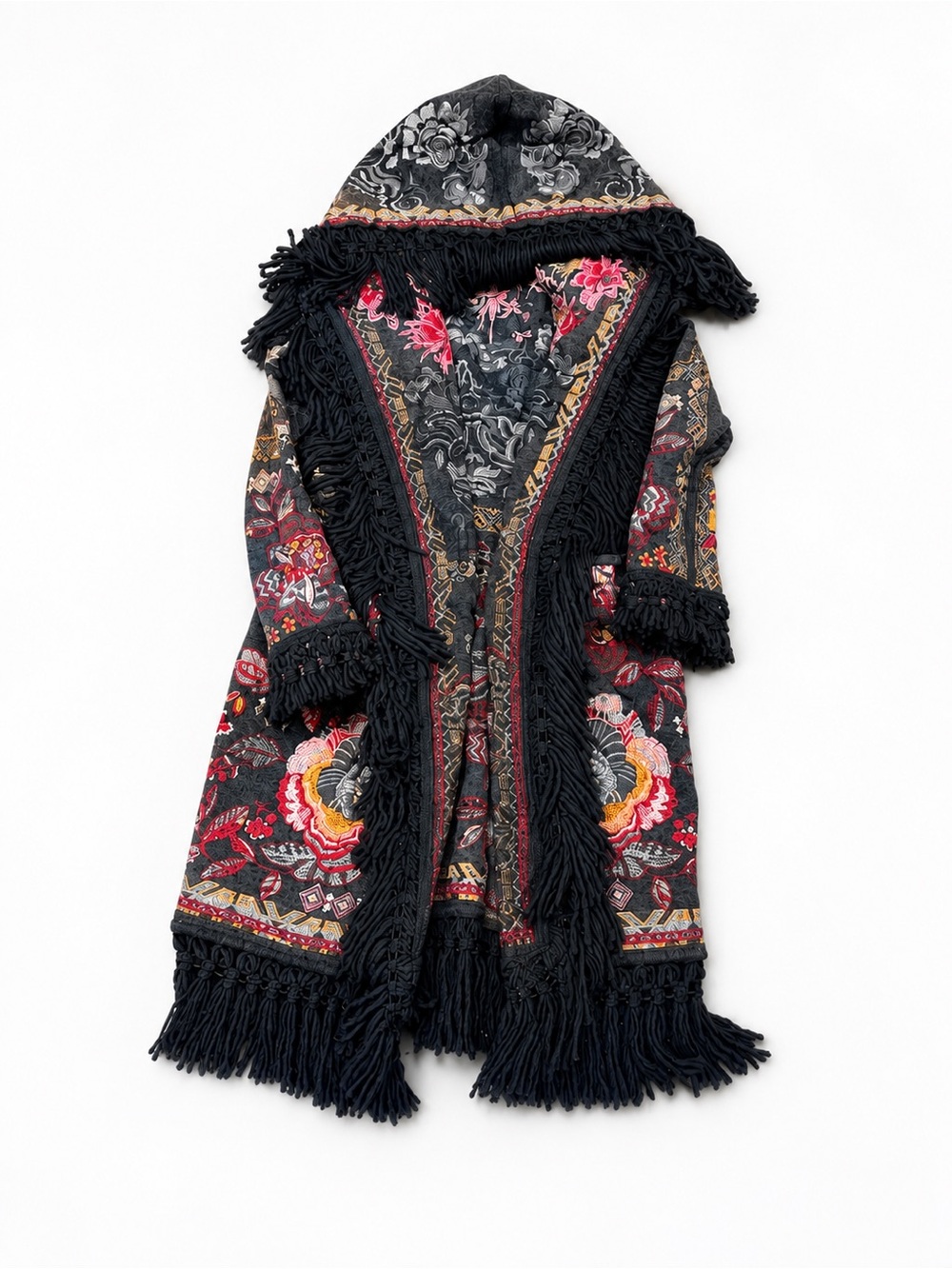 Johnny Was Embroidered Floral Fringe Sweater Coat Cardigan XS